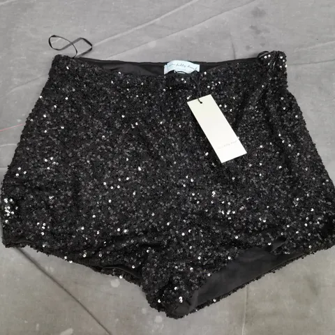 NEVER FULLY DRESSED BLACK SEQUIN HOT PANTS PETITE - UK 10
