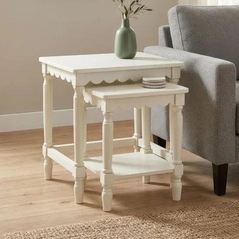 BOXED SET OF 2 IVORY SCALLOPED SIDE TABLES NEST (1 BOX)