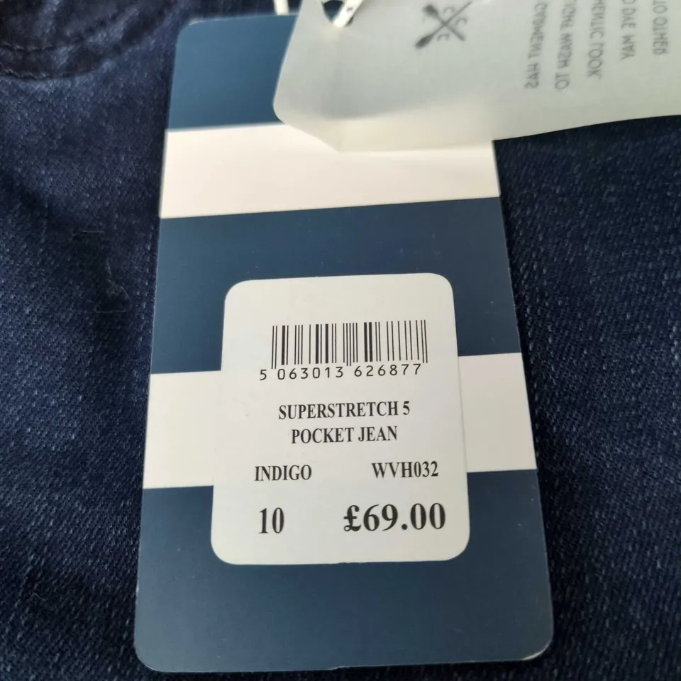 CREW CLOTHING COMPANY SUPERSTRETCH 5-POCKET JEANS – INDIGO, UK 10 (WOMEN'S)