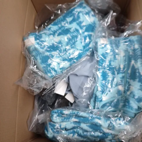 BOX OF APPROXIMATELY 60 ASSORTED CLOTHING ITEMS IN VARIOUS STYLES , COLOURS AND SIZES