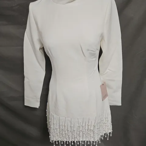 ODDMUSE THE ULTIMATE MUSE PEARL DROP LONG SLEEVE DRESS IN WHITE SIZE S