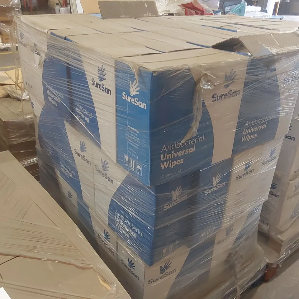 PALLET CONTAINING APPROXIMATELY 32x BOXES OF 24x 72PCS SURESAN ANTIBACTERIAL WIPES