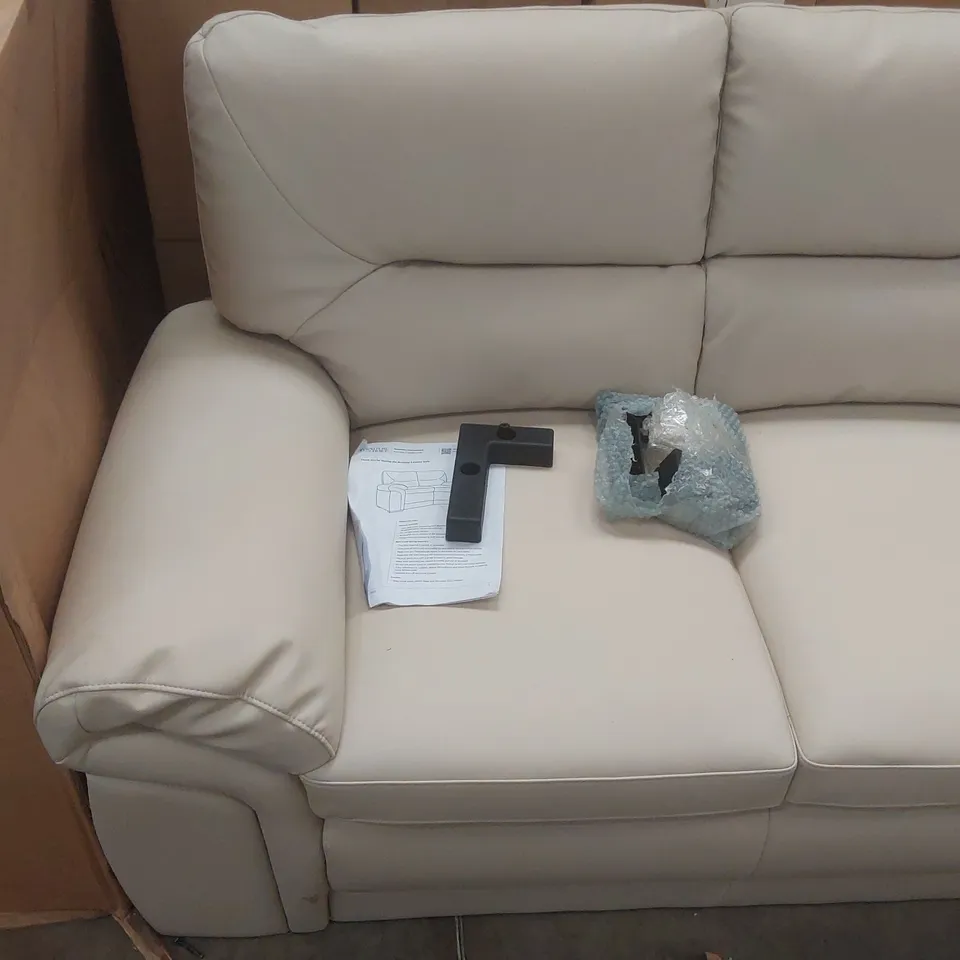 QUALITY DESIGNER BROMLEY FAUX LEATHER CREAM 2-SEATER SOFA