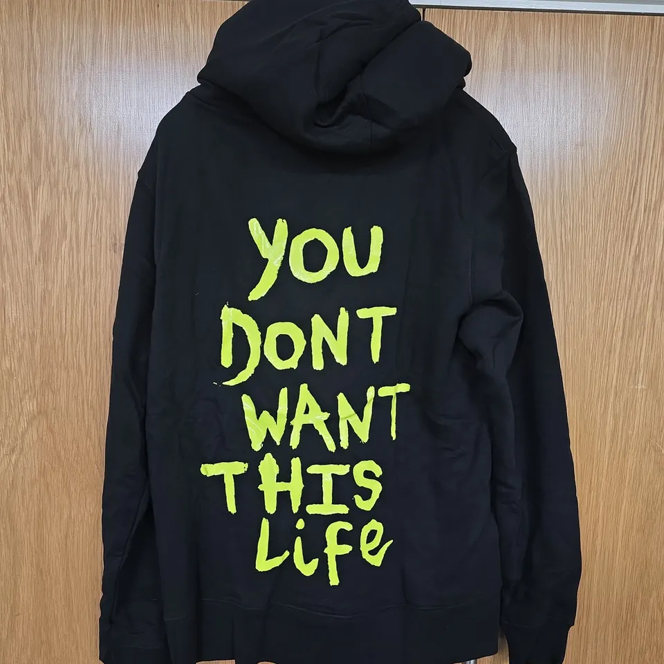 BAGGED YOU DONT WANT THIS LIFE YELLOW PAINTER HOODIE - SIZE M