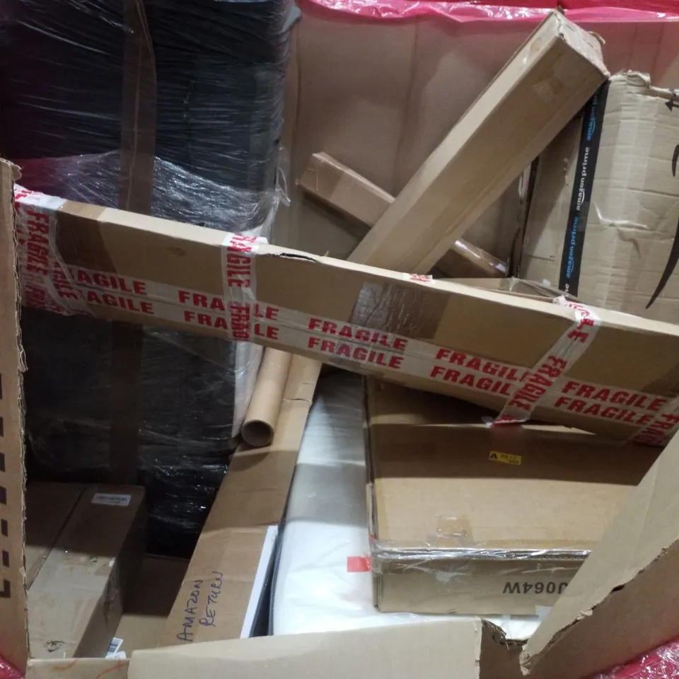 PALLET CONTAINING ASSORTED PRODUCTS INCLUDING LED BATTEN LIGHT, PORTABLE DARTBOARD STAND, CHAIR MAT, WOOD TURNING TOOLS & STAIR CARPET RODS