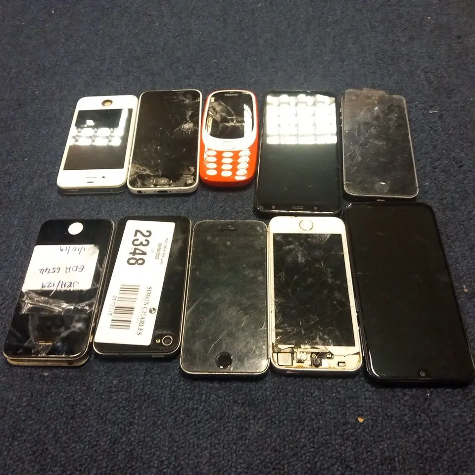 10 ASSORTED MOBILE PHONES TO INCLUDE; IPHONES AND NOKIA TA-1008
