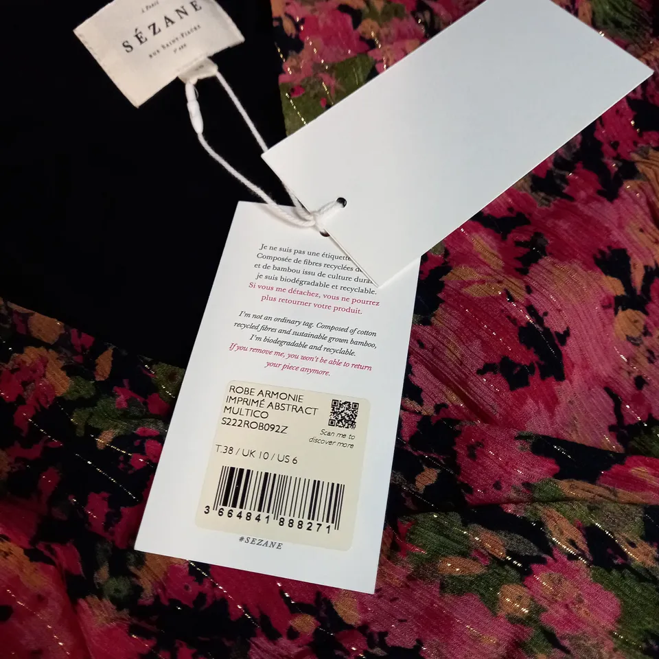 SEZANE BLACK/FLORAL METALIC DETAILED ROBE STYLE DRESS - SIZE 10