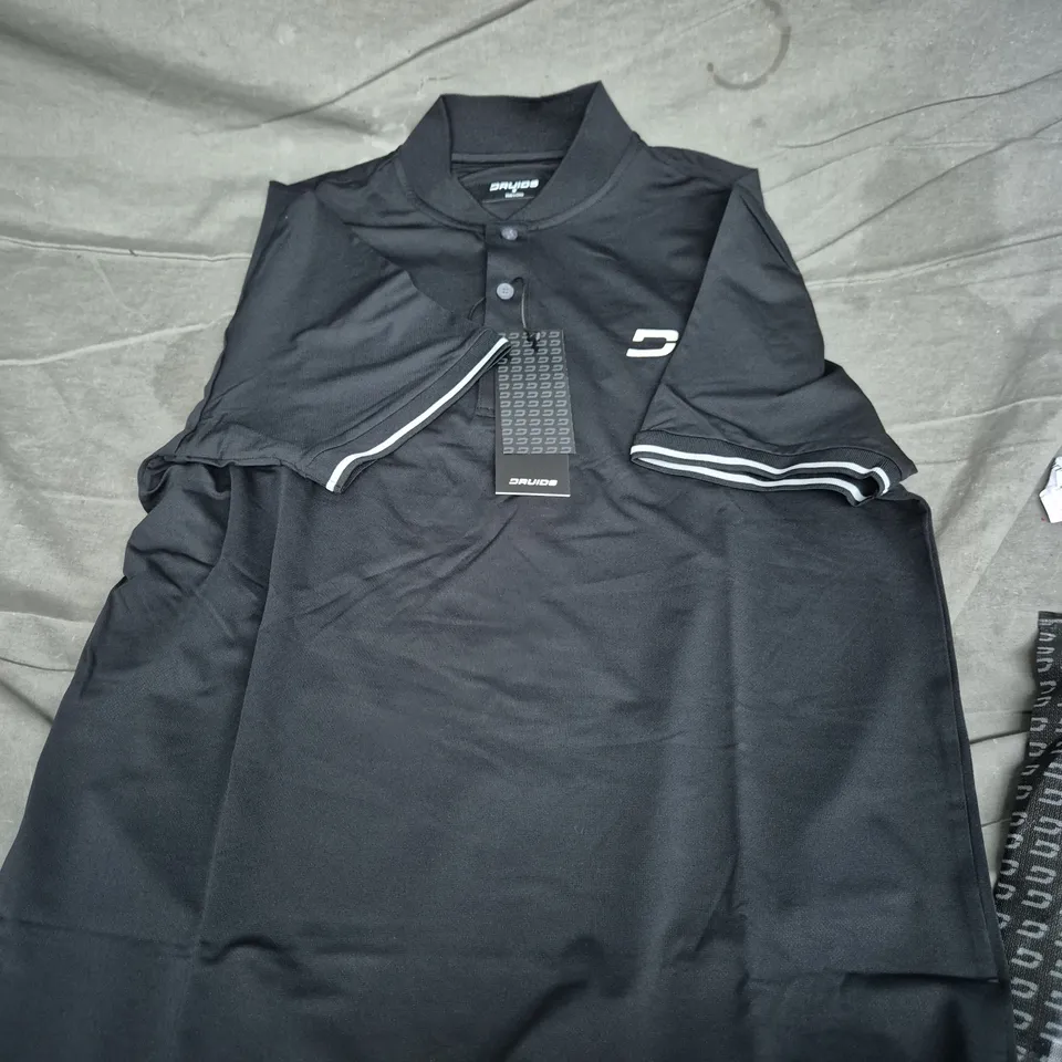 DRUIDS BLACK LONG-SLEEVE POLO SHIRT WITH WHITE PIPING – MEN’S SIZE M
