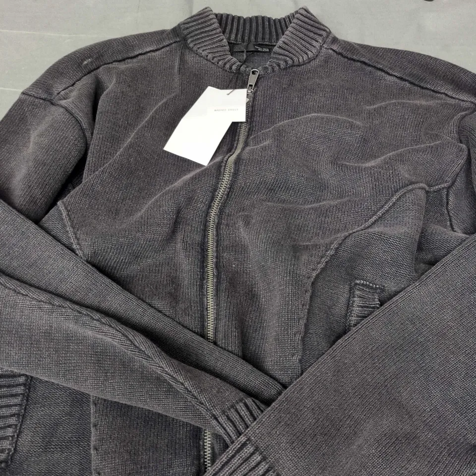 ZARA WASHED-EFFECT ZIP-UP JACKET – GREY, EU 42