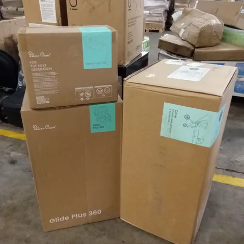 BOXED SILVER CROSS COVE STROLLER AND CARRYCOT WITH CAR SEAT & BASE (3 BOXES)