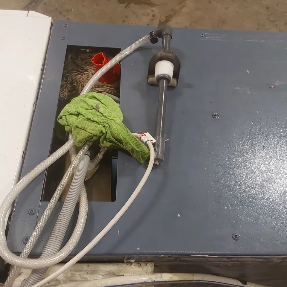 MIELE MOPSTAR 60 PROFESSIONAL WASHING MACHINE WITH SHELF STAND AND ASSORTED CLEANING PRODUCTS