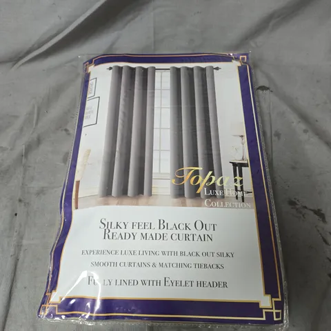 TOPAZ LUXE HOME COLLECTION EYELET CURTAINS IN BEIGE – SILKY FEEL BLACKOUT, 46" X 54" (117 CM X 137 CM) – ONE PAIR