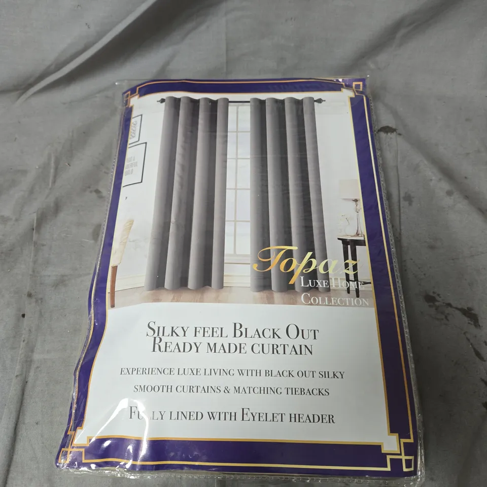 TOPAZ LUXE HOME COLLECTION EYELET CURTAINS IN BEIGE – SILKY FEEL BLACKOUT, 46" X 54" (117 CM X 137 CM) – ONE PAIR