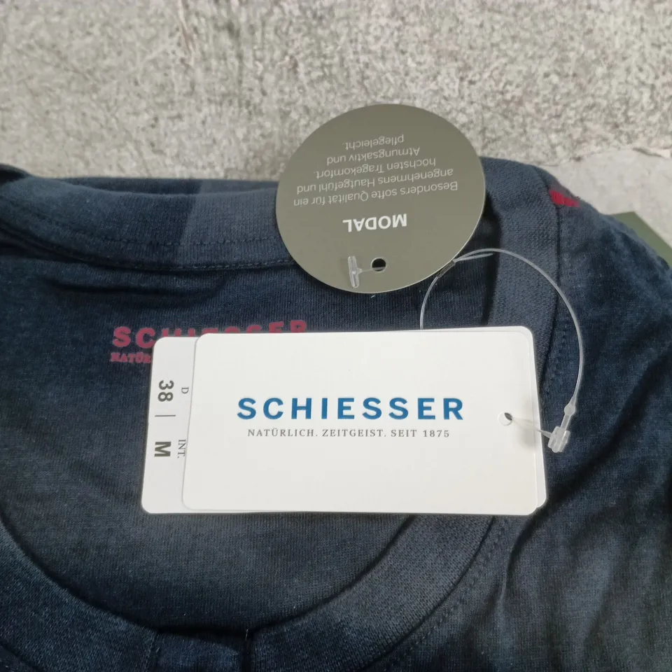 SCHIESSER NAVY LONG PYJAMAS, STRIPED WITH RED BANDS, MEN'S SIZE 38 (INT M)