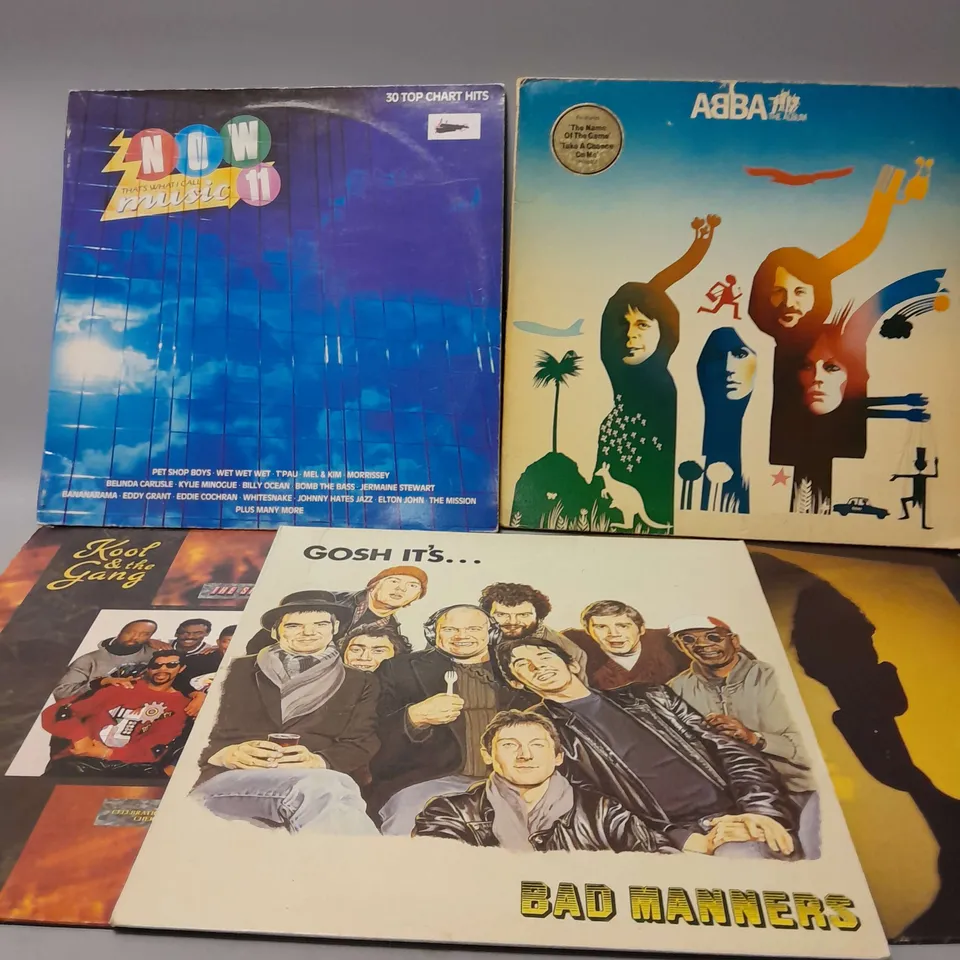 10 ASSORTED VINYL RECORDS TO INCLUDE NOW THATS WHAT I CALL MUSIC 11, HUE AND CRY SEDUCED AND ABANDONED, ABBA THE ALBUM, ETC