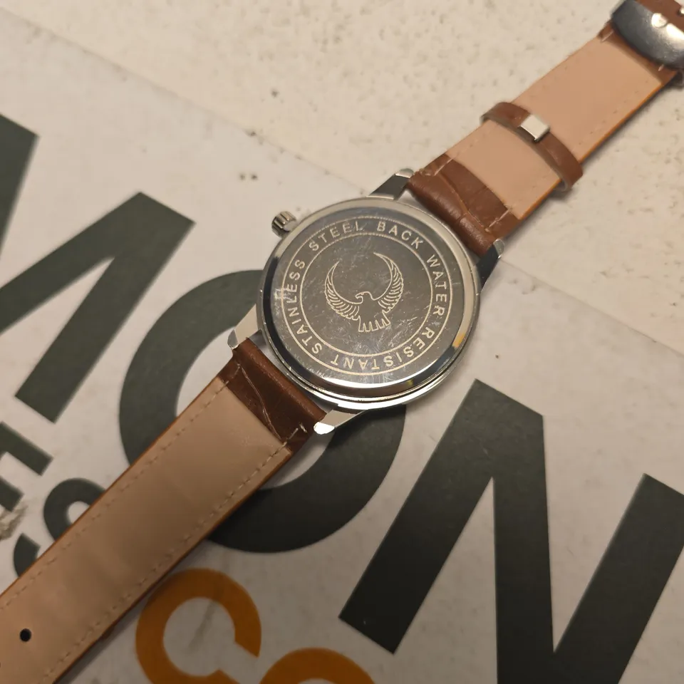 FEDYLON WRISTWATCH – GREEN DIAL, GOLD-TONE CASE, BROWN LEATHER STRAP