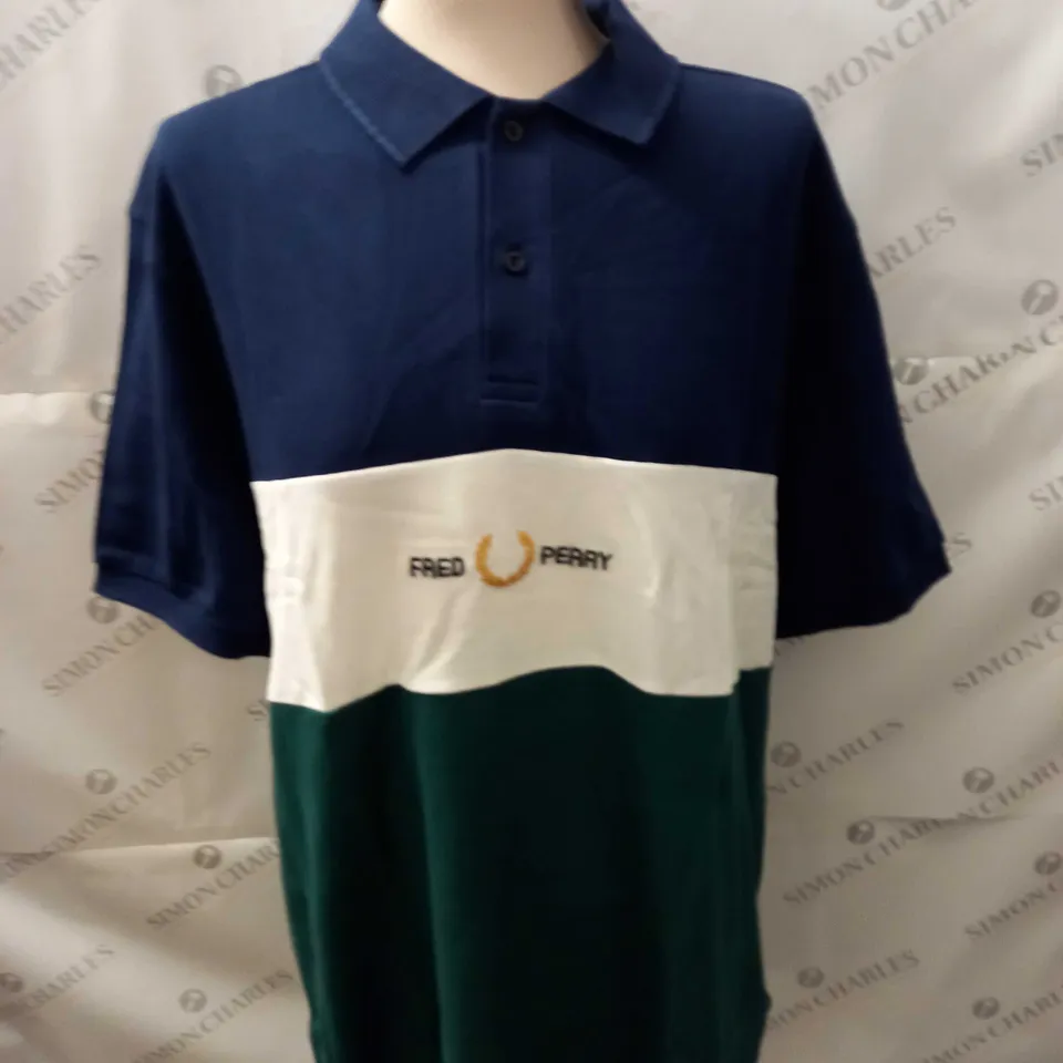 FRED PERRY COLOUR BLOCK POLO SHIRT SIZE XXL