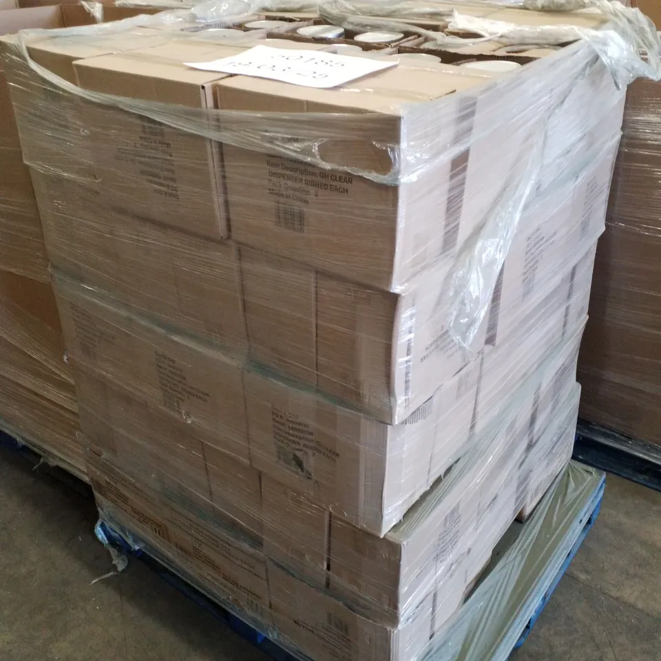 PALLET OF 90 BOXES EACH CONTAINING 2 CLEAR RIBBED DISPENSERS 