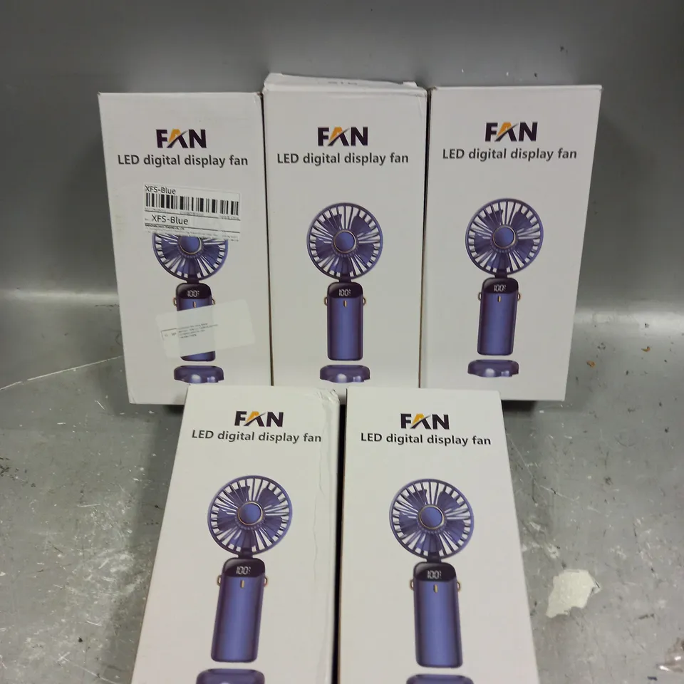 5 X BOXED LED DIGITAL DISPLAY HANDHELD FANS 