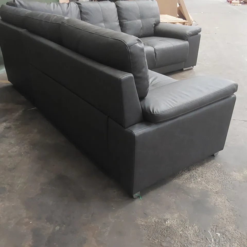 QUALITY DESIGNER FAUX LEATHER CORNER SOFA - GREY