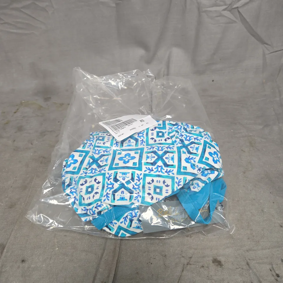 RUTH LANGSFORD HOLIDAY SHOP PRINTED CONTRAST PANEL SWIMSUIT BLUE GEO SIZE 14