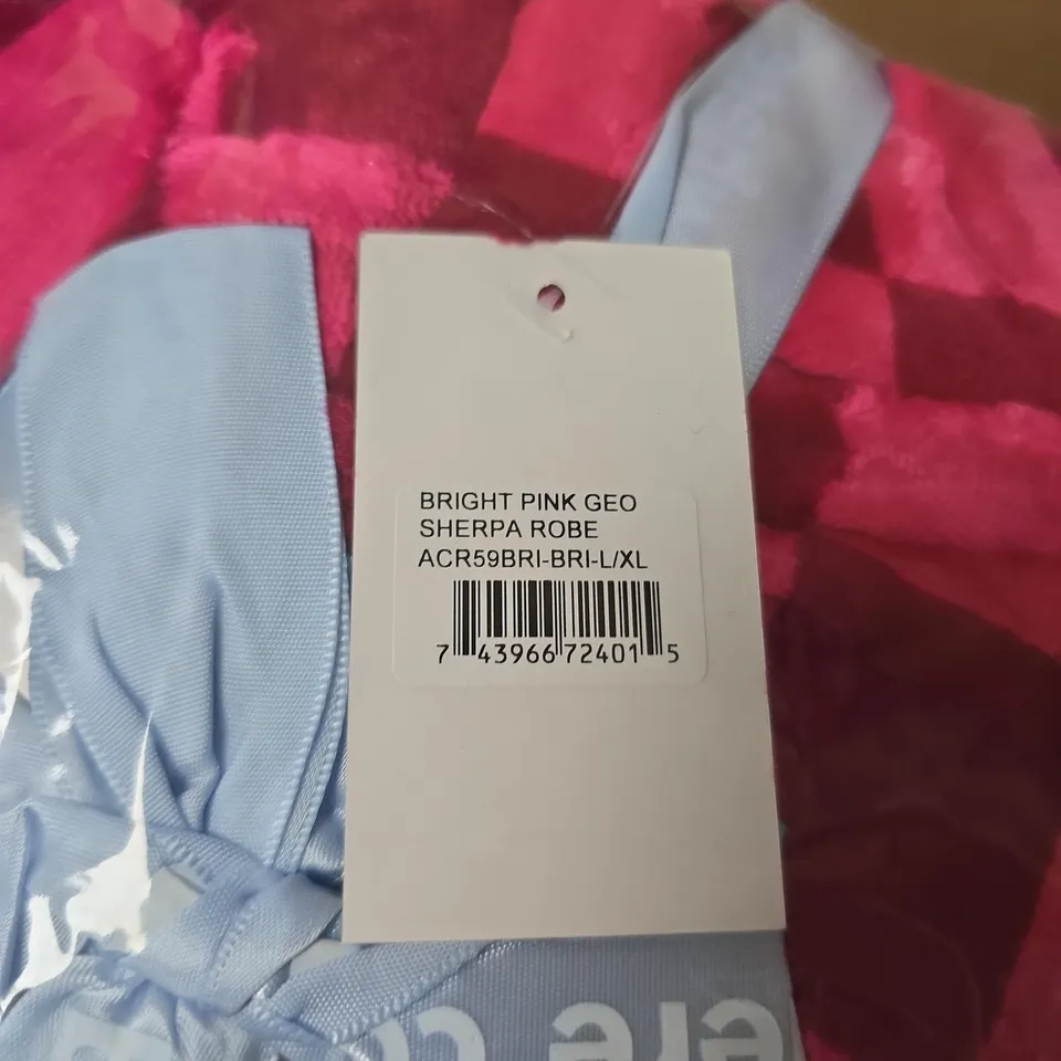 BRIGHT PINK GEO SHERPA ROBE – SIZE L/XL