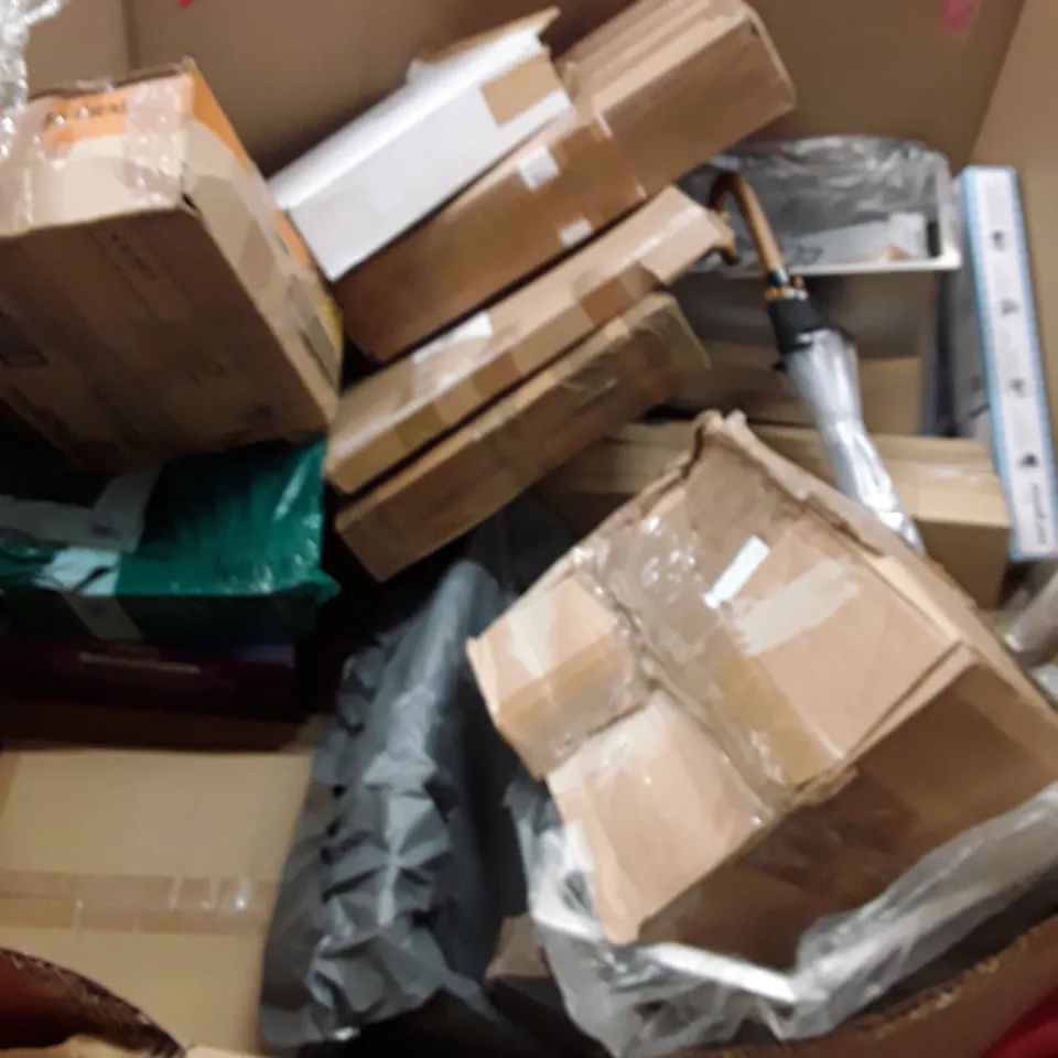 PALLET OF ASSORTED HOUSEHOLD GOODS AND PRODUCTS TO INCLUDE; PET ACCESSORIES, PORTABLE AIR FRYER, BLINDS, BOXED FURNITURE ETC