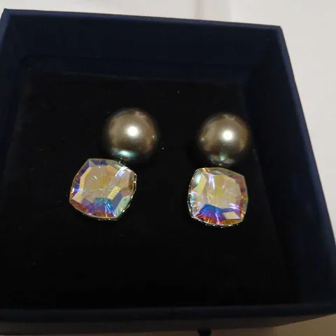 BUTLER & WILSON SQUARE CRYSTAL AND FAUX PEARL EARRINGS