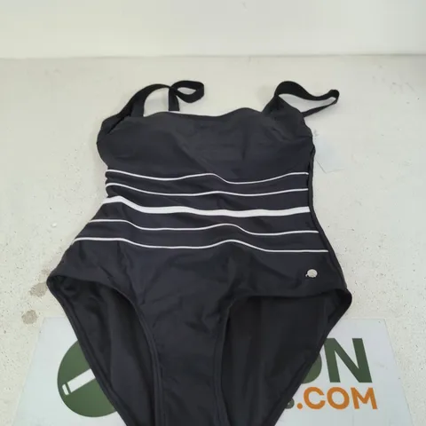LASCANA BLACK ONE-PIECE SWIMSUIT WITH WHITE STRIPES – UK 12, D CUP