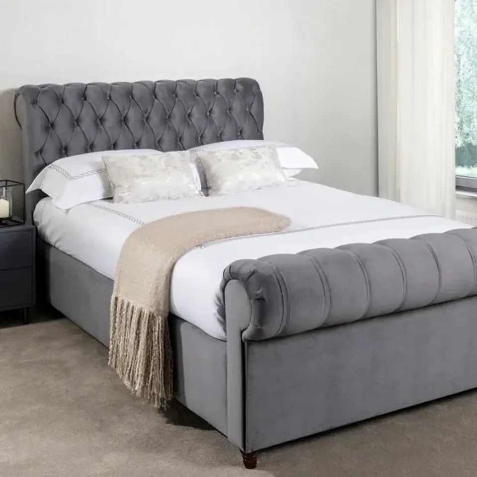FABIO VELVET CHARCOAL KINGSIZE BED