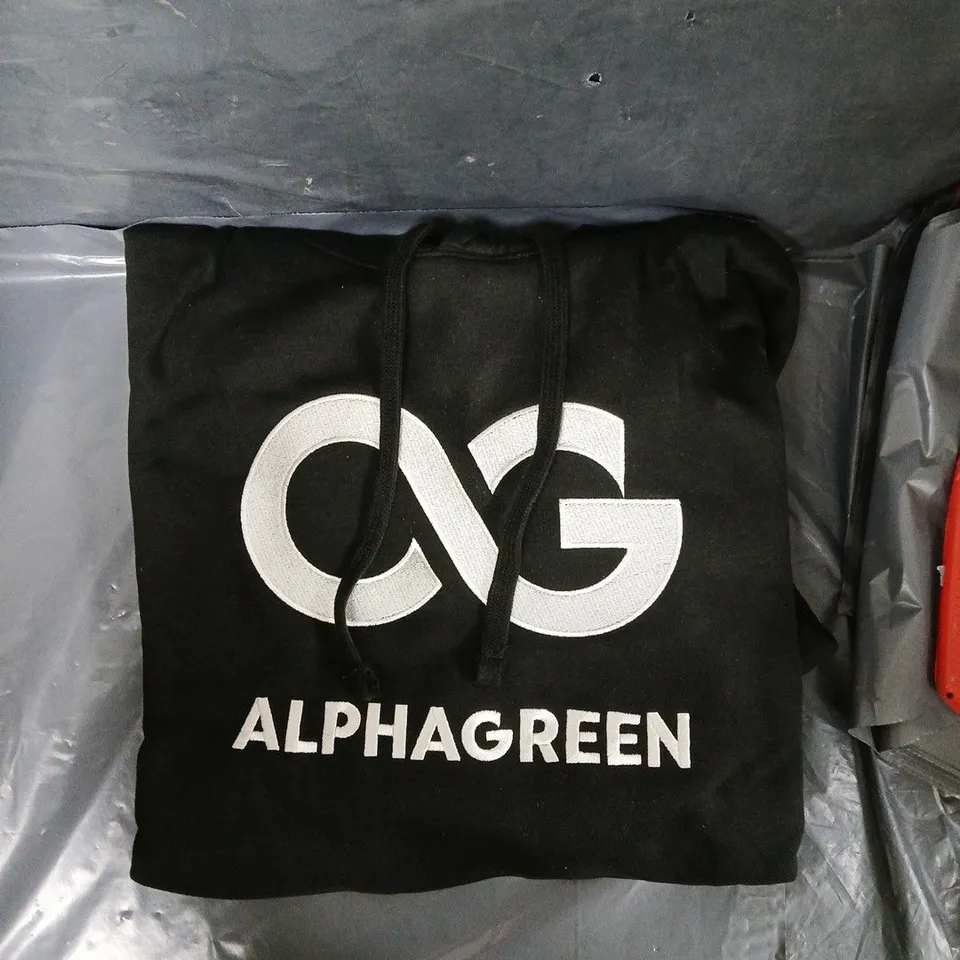 APPROXIMATELY 15 PCS ALPHAGREEN HOODIE – BLACK WITH WHITE LOGO, SIZE L