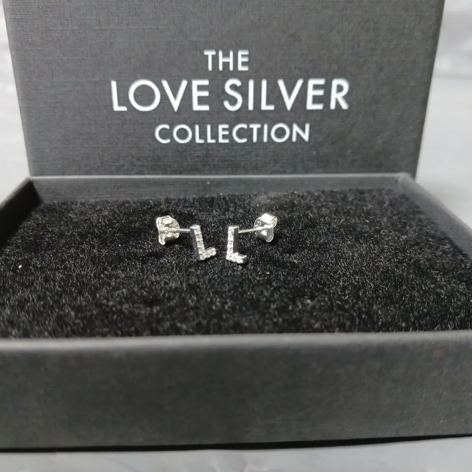 STERLING SILVER CUBIC ZIRCONIA L INITIAL EARRINGS