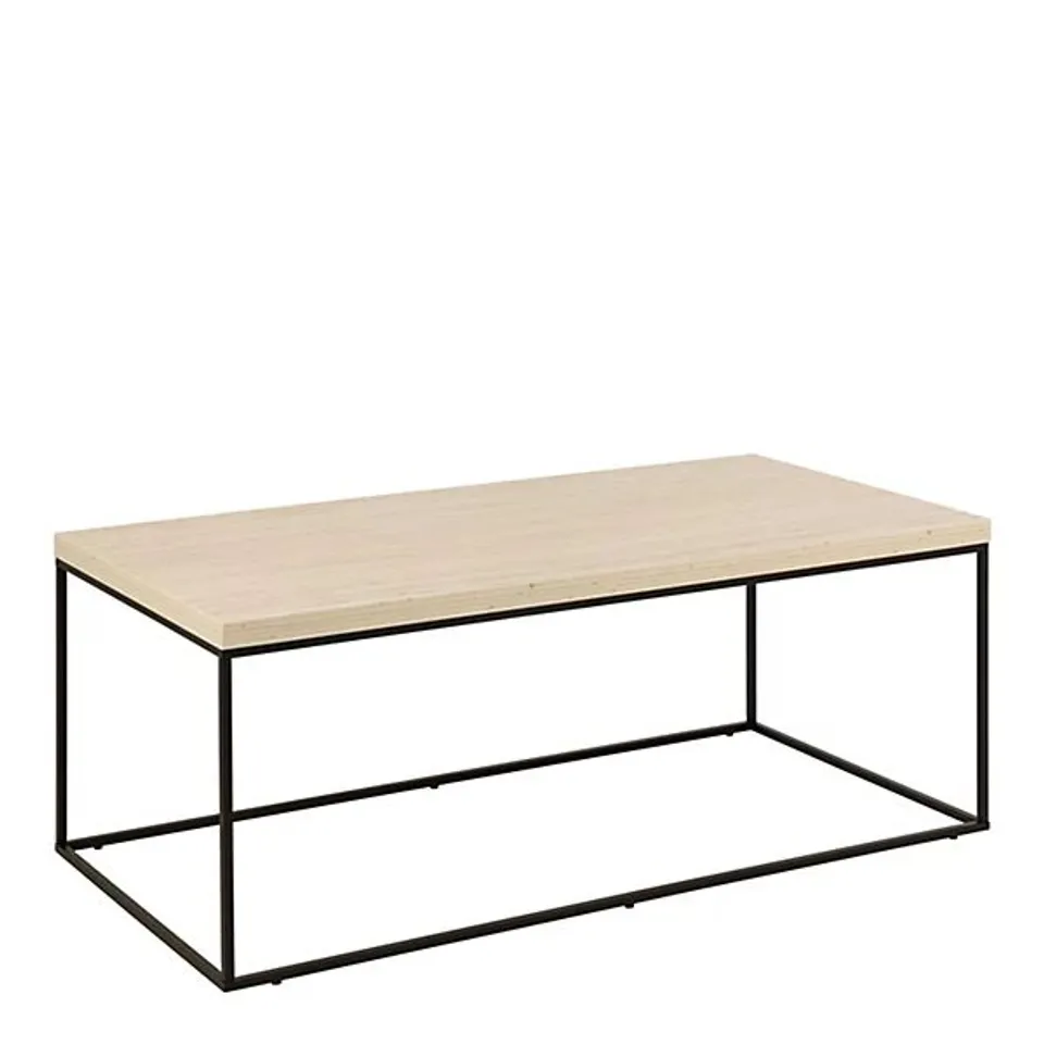 BOXED BAROSSA COFFEE TABLE WITH LIGHT OAK TOP & BLACK STEEL BASE 110X55X45CM