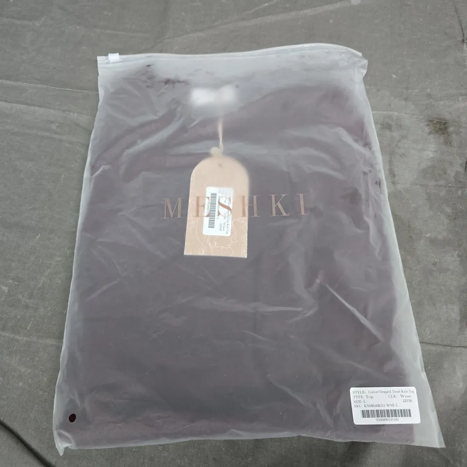 CULVER DRAPED TWIST KNIT TOP – WINE, SIZE L