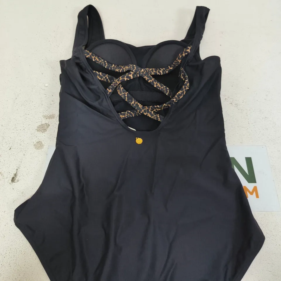 LASCANA BLACK SWIMSUIT WITH LEOPARD CROSS-BACK STRAPS, UK 14 B (EU 40)