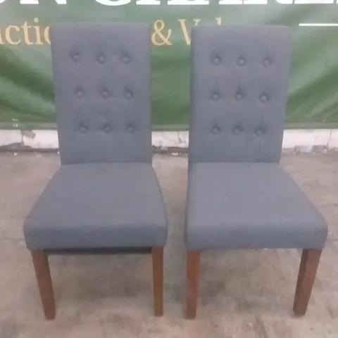 SET OF 2 NEW BEWLEY SLATE FABRIC BUTTON BACK DINING CHAIR (DARK LEG)