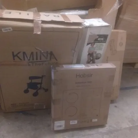 PALLET OF ASSORTED ITEMS INCLUDING AEROBIC STEP, INDUCTION HOB, TOTAL BODY FITNESS MACHINE, OUTDOOR ROLLER
