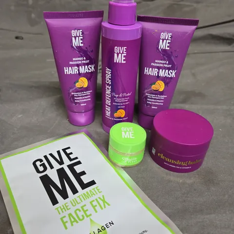 APPROX 6 ASSORTED GIVE ME PRODUCTS TO INCLUDE HAIR MASK, CLEANSING BALM, COLLAGEN MASK, ETC