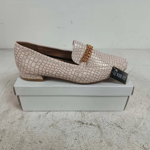 BOXED PAIR OF SPOT ON HEELED CROC SHOES IN NUDE - SIZE 8