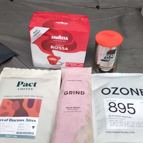 TOTE OF APPROXIMATELY 10 PACKS OF ASSORTED COFFEE BAGS AND JARS TO INCLUDE NESCAFE, PACT AND GRIND