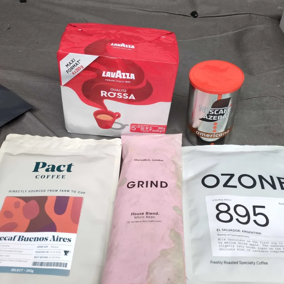 TOTE OF APPROXIMATELY 10 PACKS OF ASSORTED COFFEE BAGS AND JARS TO INCLUDE NESCAFE, PACT AND GRIND