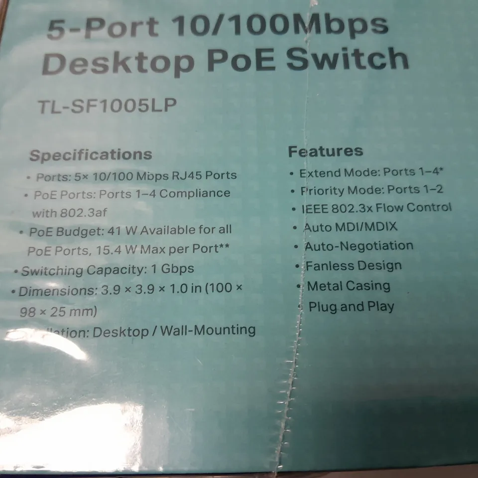 SEALED TP-LINK 5-PORT 10/100MBPS DESKTOP POE SWITCH - TL-SF1005LP