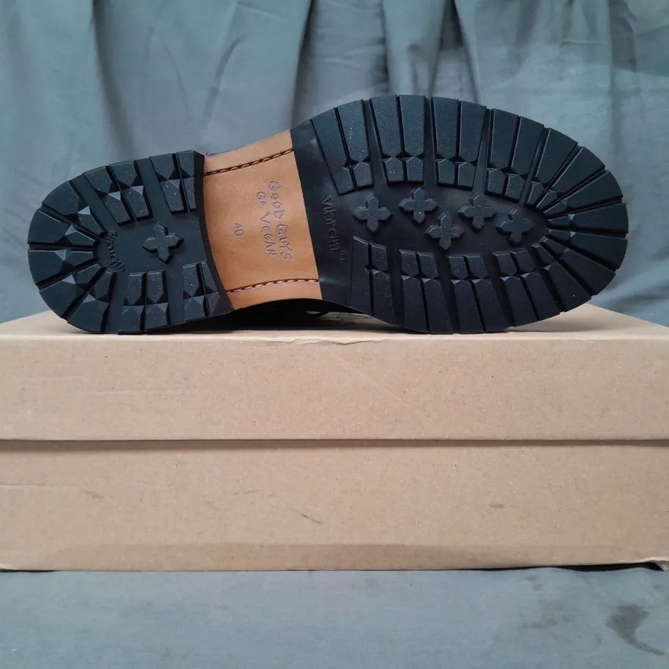 BOXED PAIR OF GOOD GUYS GO VEGAN ANKLE BOOTS IN BLACK SIZE EU 40