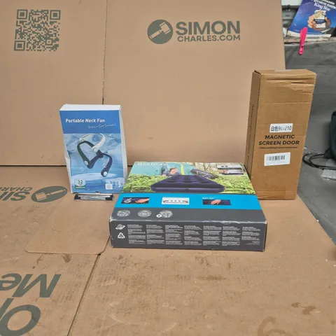 BOX OF APPROXIMATELY 10 ITEMS INCLUDING A SHOE RACK, A5 CLIPBOARDS AND A MAGNETIC SCREEN DOOR