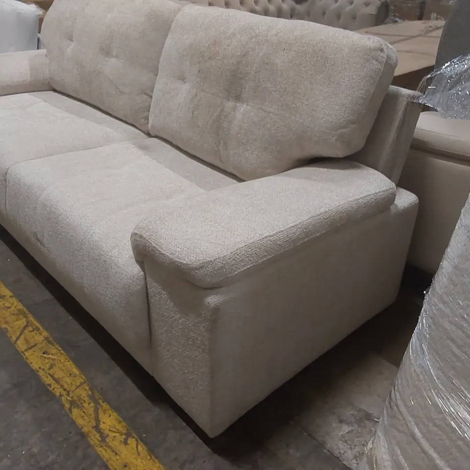 QUALITY DESIGNER KANSAS 3 SEATER SOFA, IVORY WOVEN CHENILLE FABRIC