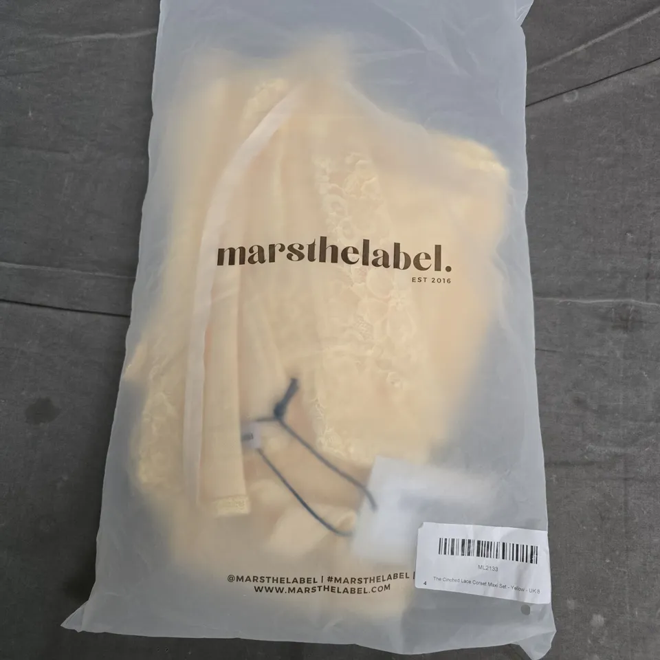 BAGGED MARS THE LABEL CINCHED LACE CORSET MAXI SET – YELLOW, UK 8
