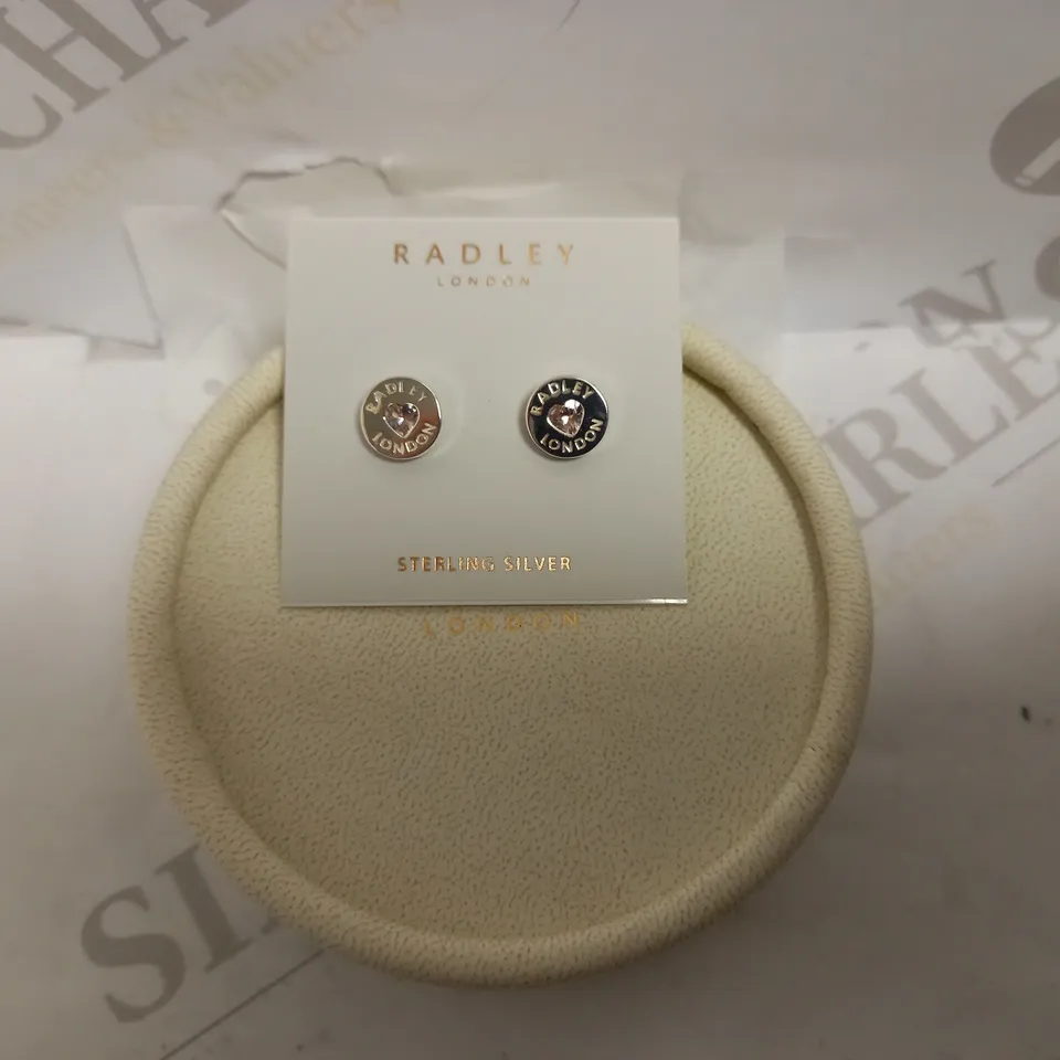 BOXED RADLEY LONDON STERLING SILVER PINK SPARKLE HEART STUD EARRINGS