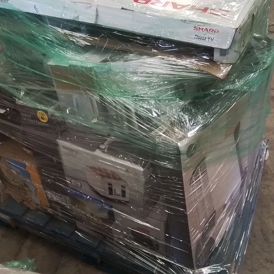 PALLET CONTAINING A LARGE QUANTITY OF ELECTRICAL PRODUCTS TO INCLUDE;KIDS JCB,TOWER FAN,SPACE HEATER,STEAM CLEANER,TV
