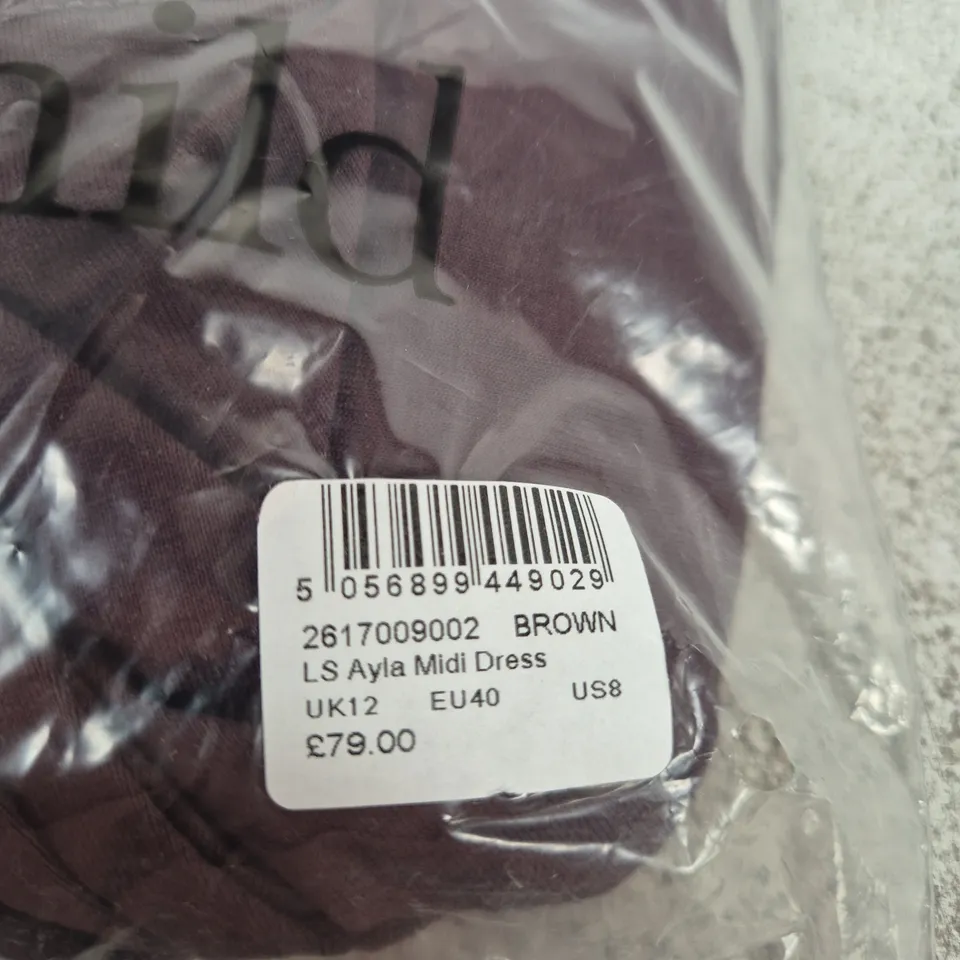 NOBODYS CHILD LS AYLA MIDI DRESS – BROWN, UK12 