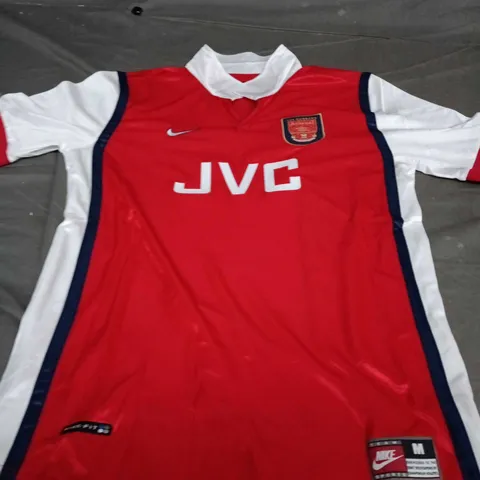 ARSENAL FC NIKE FOOTBALL SHIRT – RED WITH WHITE SLEEVES, JVC SPONSOR, UK MADE, SIZE UK M